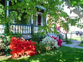 front porch with azaleas